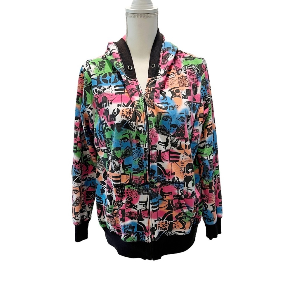 LA Kitty Women's Hoodie Zip Sweatshirt Graphic Graffiti Punk Rock Emo Size 1X